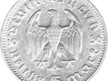 Hindenburg ohne Kreuz 5 Reichsmark Silbermünze