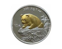 1 Unze China Panda 1999 Silbermünze Vergoldet
