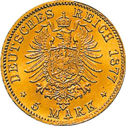 5 Mark Kaisserreich Baden 1877 Friedrich I Jaeger 185