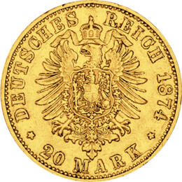 20 Mark Kaiserreich Baden 1874 Friedrich I Jaeger 187