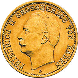 10 Mark Kaiserreich Baden 1909-1913 Friedrich II Jaeger 191