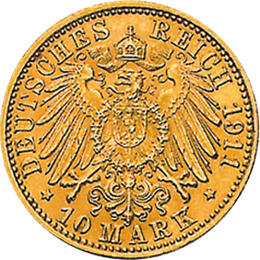 10 Mark Kaiserreich Baden 1909-1913 Friedrich II Jaeger 191