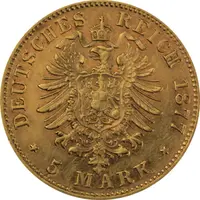 5 Mark Kaiserreich Bayern 1877 Ludwig II Jaeger 195