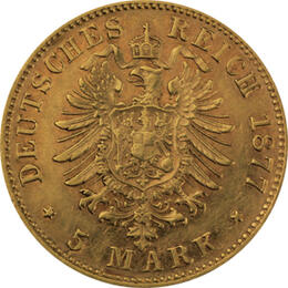 5 Mark Kaiserreich Bayern 1877 Ludwig II Jaeger 195