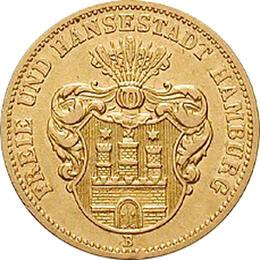 10 Mark Kaiserreich Hamburg 1873 Stadtwappen Jaeger 206