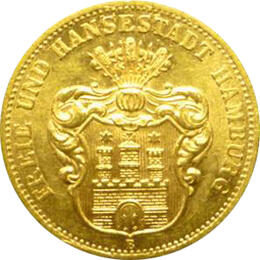 10 Mark Kaiserreich Hamburg 1874 Stadtwappen Jaeger 207