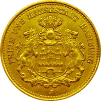 5 Mark Kaiserreich Hamburg 1877 Stadtwappen Jaeger 208