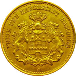 5 Mark Kaiserreich Hamburg 1877 Stadtwappen Jaeger 208