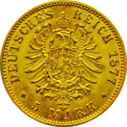 5 Mark Kaiserreich Hamburg 1877 Stadtwappen Jaeger 208