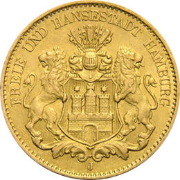 10 Mark Kaiserreich Hamburg 1875-1888 Stadtwappen Jaeger 209