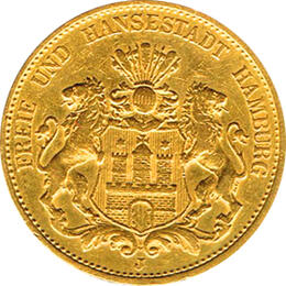 20 Mark Kaiserreich Hamburg 1875-1889 Stadtwappen Jaeger 210