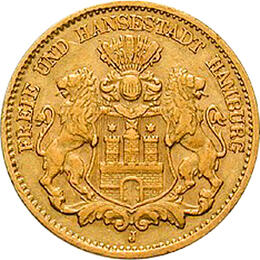 10 Mark Kaiserreich Hamburg 1890-1913 Stadtwappen Jaeger 211