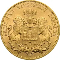20 Mark Kaiserreich Hamburg 1893-1913 Stadtwappen Jaeger 212