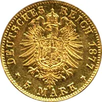 5 Mark Kaiserreich Hessen 1877 Ludwig Jaeger 215