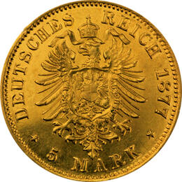 5 Mark Kaiserreich Hessen 1877 Ludwig Jaeger 218