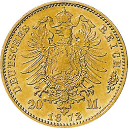 20 Mark Kaiserreich 1872 Mecklenburg Schwerin Jaeger 230 Friedrich Franz