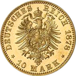 10 Mark Kaiserreich 1878 Mecklenburg Schwerin Jaeger 231 Friedrich Franz