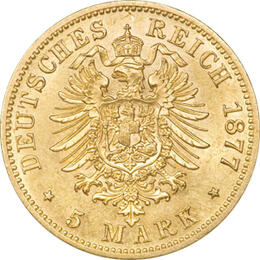 5 Mark Kaiserreich 1877-1878 Preussen Wilhelm I Jaeger 244