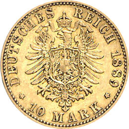 10 Mark Kaiserreich 1889 Preussen Wilhelm II Jaeger 249