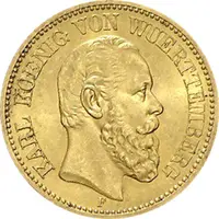 20 Mark Kaiserreich 1872-1873 Württemberg Karl Jaeger 290