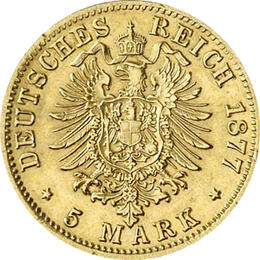 5 Mark Kaiserreich 1877 Württemberg Karl Jaeger 291