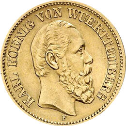 20 Mark Kaiserreich 1874-1876 Württemberg Karl Jaeger 293