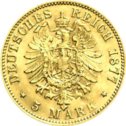 5 Mark Kaiserreich 1877 Sachsen Albert Jaeger 260