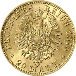 20 Mark Kaiserreich 1874-1878 Sachsen Albert Jaeger 262