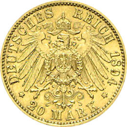 20 Mark Kaiserreich 1894-1895 Sachsen Albert Jaeger 264