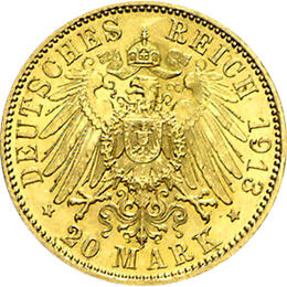 20 Mark Kaiserreich 1905-1914 Sachsen Friedrich August III Jaeger 268