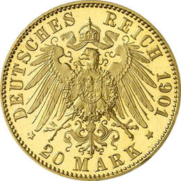 20 Mark Kaiserreich 1901 Sachsen Meiningen Wilhelm Ernst Jaeger 283