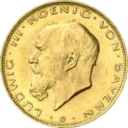 20 Mark Kaiserreich Bayern 1914 Ludwig III Jaeger 202
