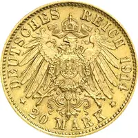 20 Mark Kaiserreich Bayern 1914 Ludwig III Jaeger 202