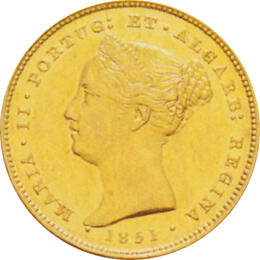 Portugal 5000 Reis Goldmünze Maria II 1851