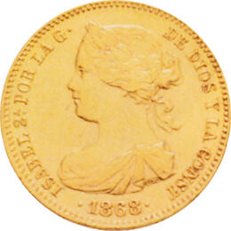 Spanien 10 Escudos Goldmünze Isabel II 1868
