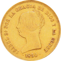 Spanien 100 Reales Dublone Goldmünze Isabel II 1850