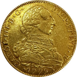 Kolumbien 8 Escudos Goldmünze Popayan Carlos IV 1779