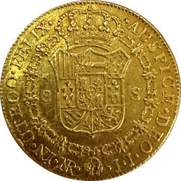 Kolumbien 8 Escudos Goldmünze Popayan Carlos IV 1779