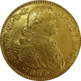 Kolumbien 8 Escudos Goldmünze JF Santa Fe Fernando VII 1809