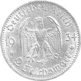 Garnisonskirche mit Datum 2 Reichsmark Silbermünze