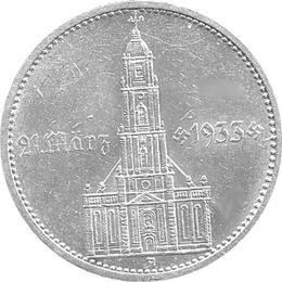 Garnisonskirche mit Datum 5 Reichsmark Silbermünze