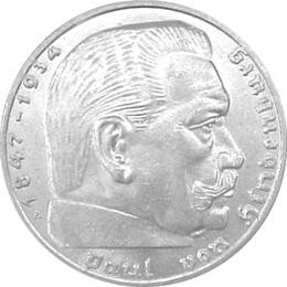 Hindenburg mit Kreuz 2 Reichsmark Silbermünze