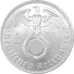 Hindenburg mit Kreuz 2 Reichsmark Silbermünze