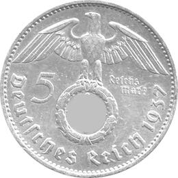 Hindenburg mit Kreuz 5 Reichsmark Silbermünze