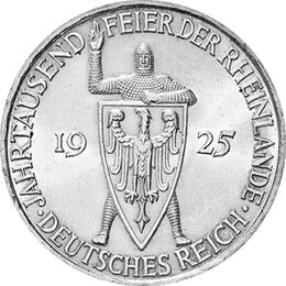 Jaeger 322 Weimarer Republik 5 Reichsmark Rheinlande 1925