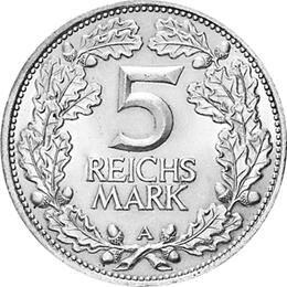 Jaeger 322 Weimarer Republik 5 Reichsmark Rheinlande 1925