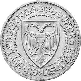 Jaeger 323 Weimarer Republik 3 Reichsmark Lübeck 1926