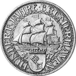 Jaeger 325 Weimarer Republik 3 Reichsmark Bremerhaven 1927
