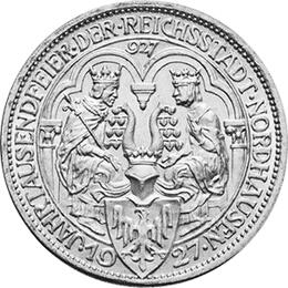 Jaeger 327 Weimarer Republik 3 Reichsmark Königspfalz Nordhausen 1927