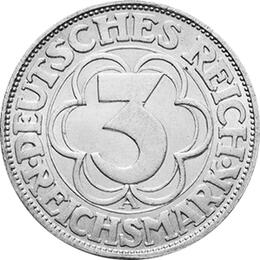 Jaeger 327 Weimarer Republik 3 Reichsmark Königspfalz Nordhausen 1927